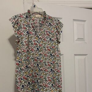 MELLODAY White Floral Ruffle Neck Blouse